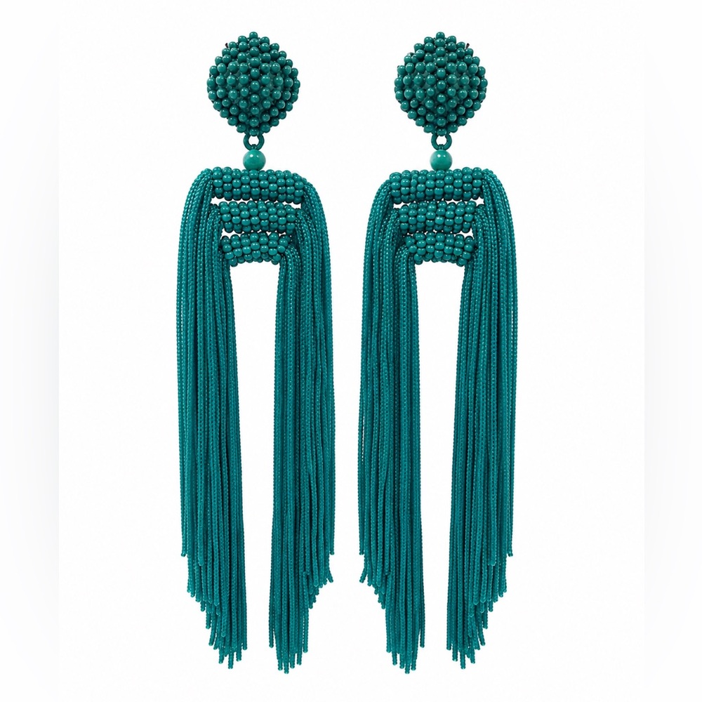 Emerald Green Beaded Tassel Drop Earrings